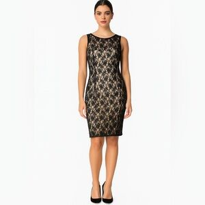 Adrianna Papell Black Lace Embellished Beaded Dress Nude Lined Size 6 NWT